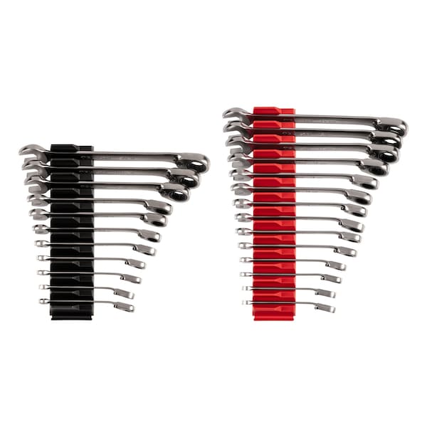 25pc Reversible 12-Pt Ratcheting Combination Wrench Set w/ Modular Organizer (1/4-3/4 in, 6-19 mm)